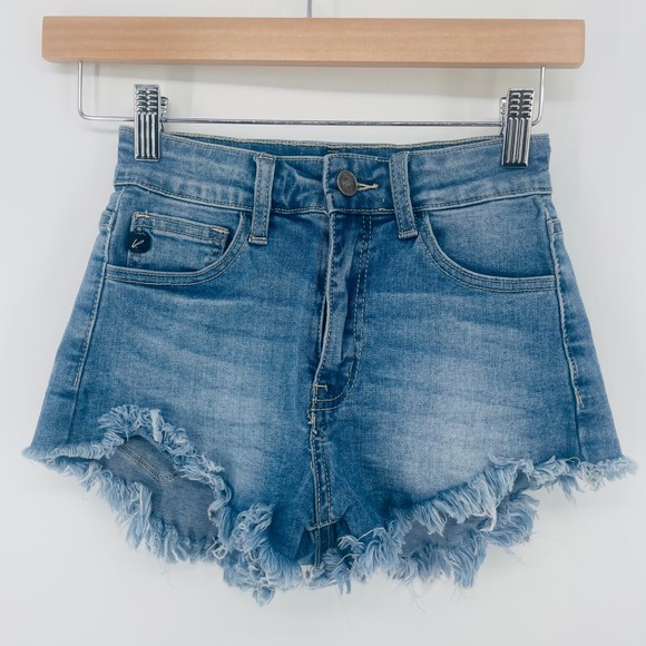 KanCan Pants - KanCan Distressed Denim Micro Shorts Frayed Hem Blue Size 0 Y2K Style Mini